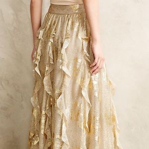 anthropologie skirt gold fallen star